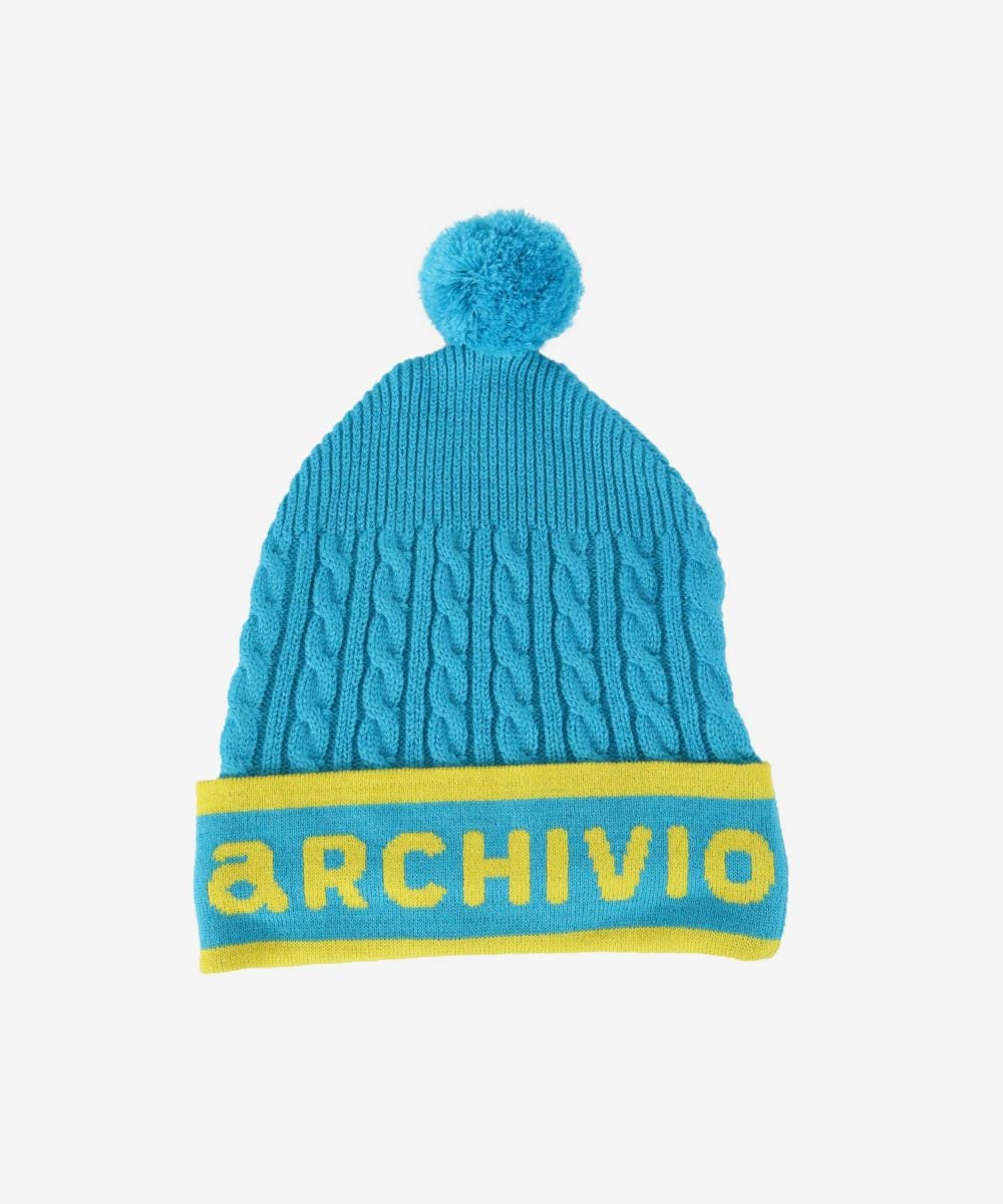 ARCHIVIO ニット帽 青/黒 archivio（アルチビオ） ニット帽 ニットキャップ 「MENS」刺繍ニット