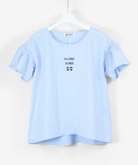 コットン混冷感ギャザー袖ブラウス（ブルー）