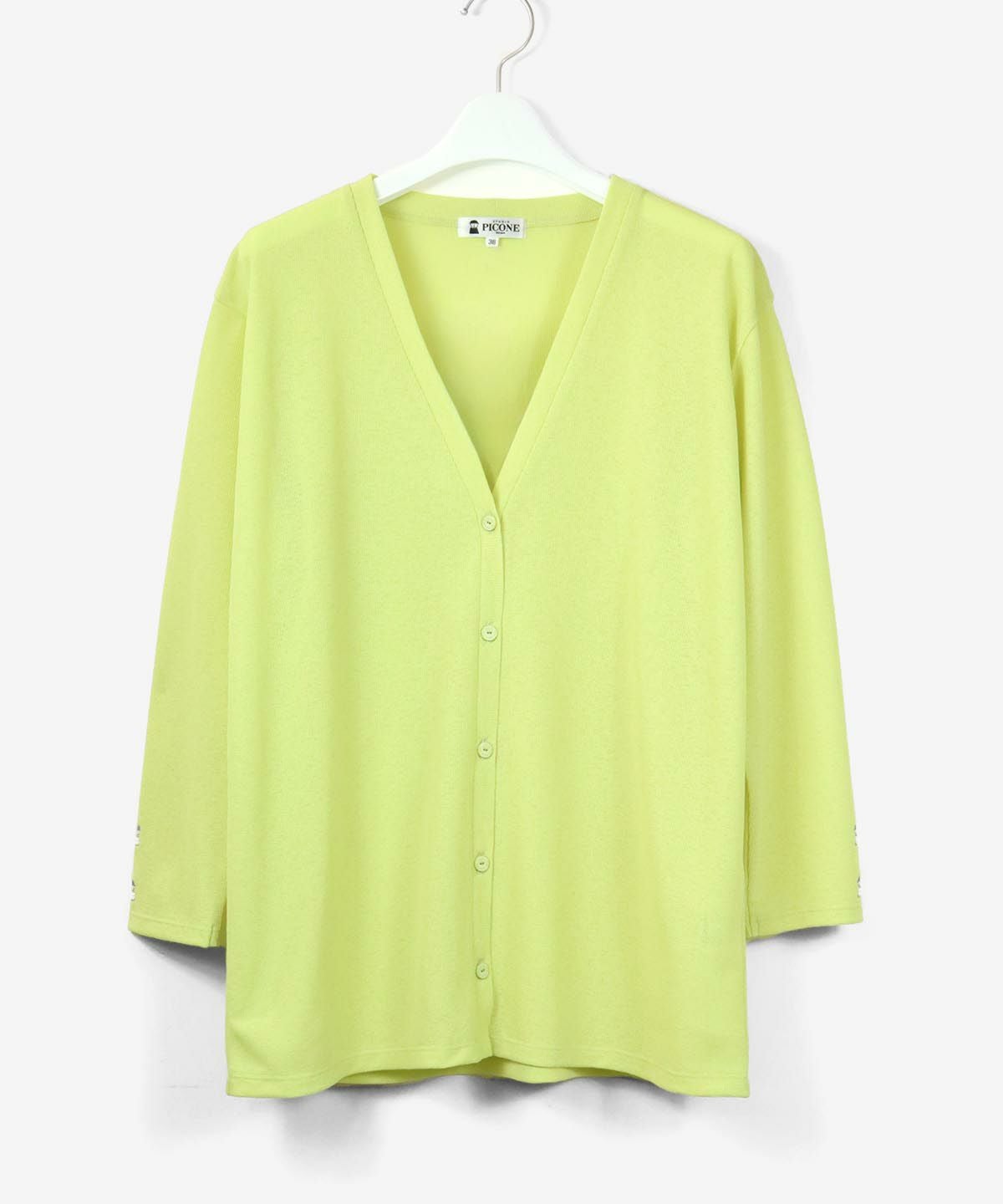 袖ピコ刺繍カーディガン（イエロー）