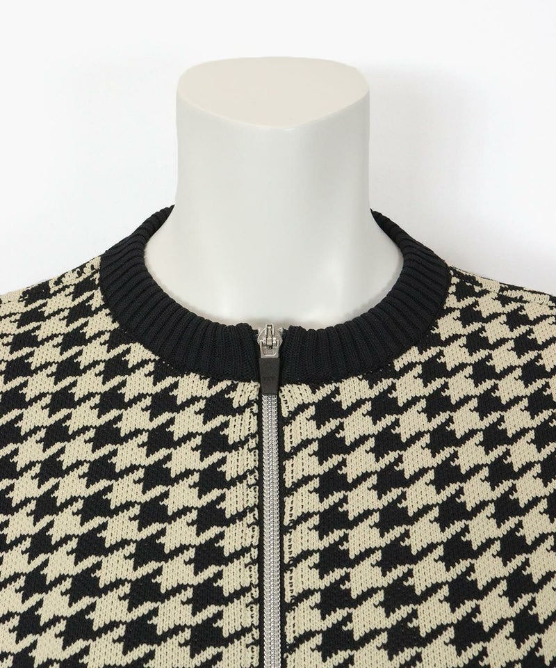 千鳥柄ニットブルゾン（ブラック）首元