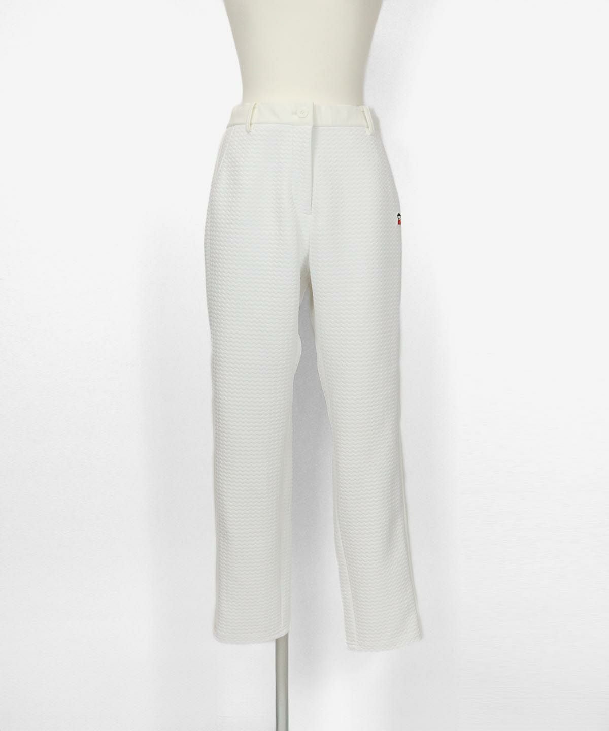 キルト風ニットジャガードパンツ（ホワイト）前
