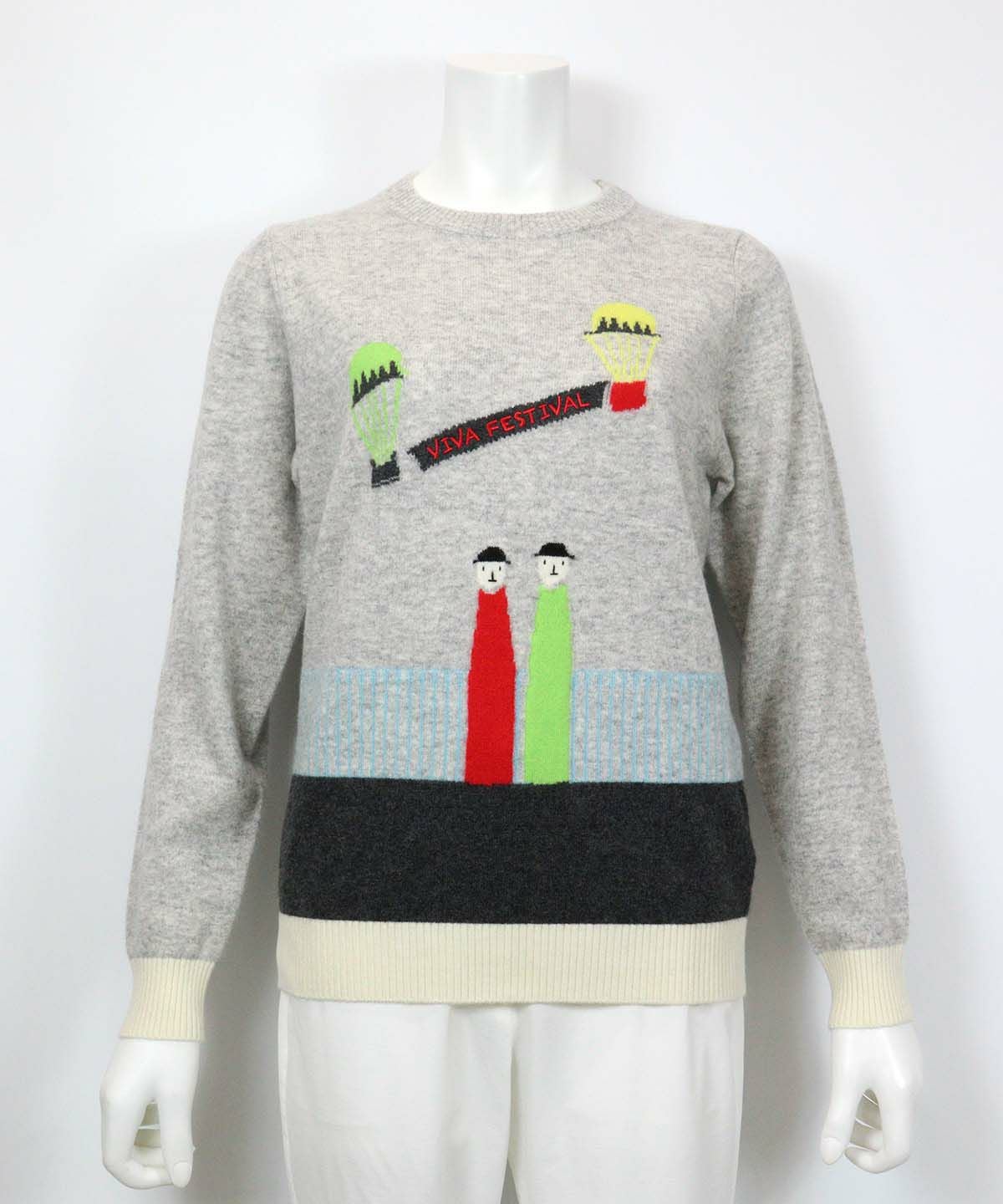 カシミヤ100％イラストニット(ライトグレー)