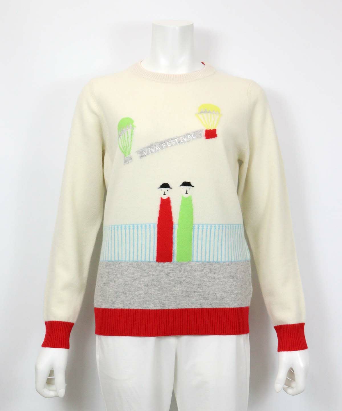 カシミヤ100％イラストニット(ホワイト)