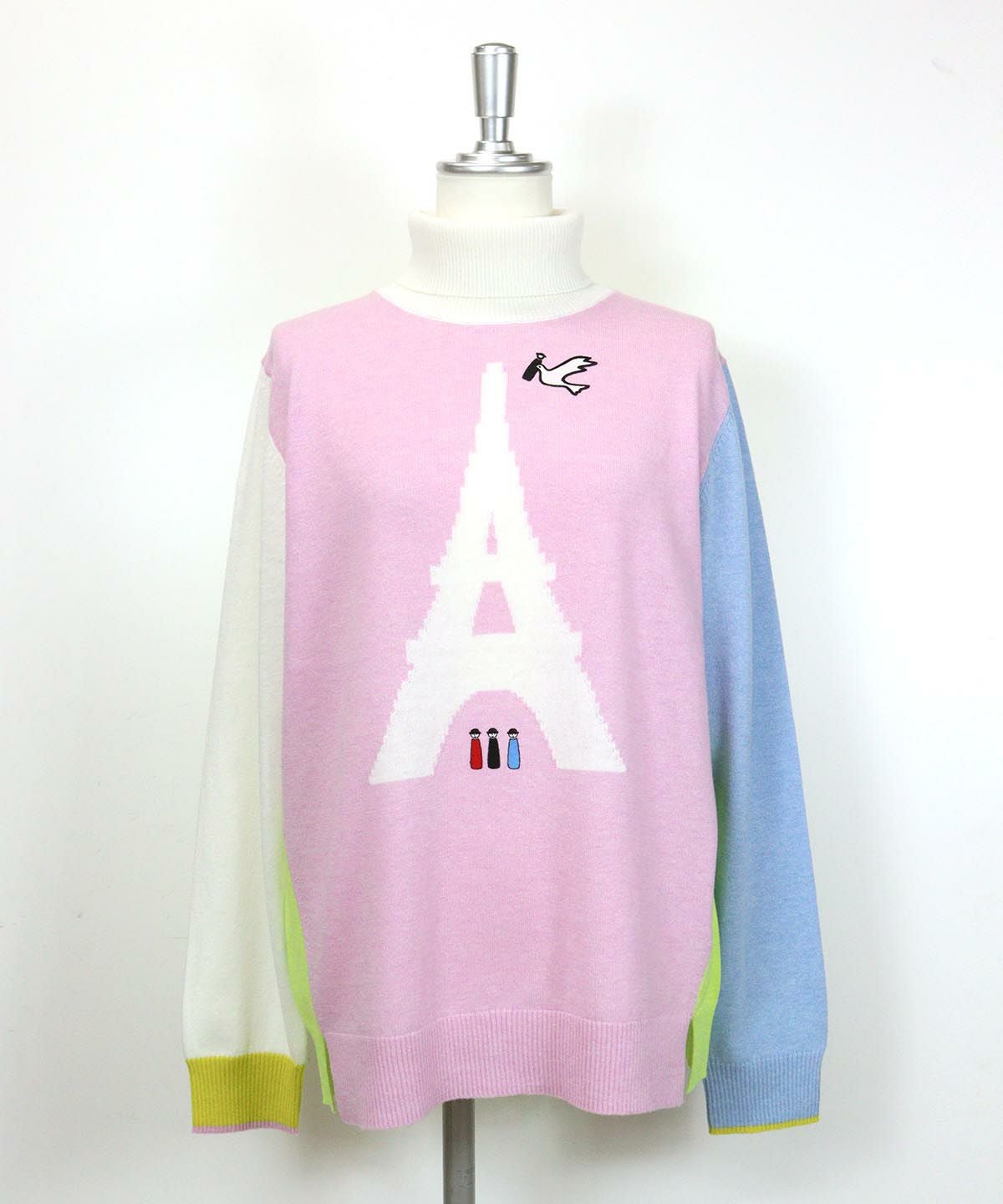 ウールコットンタートルニットプルオーバー（ピンク）