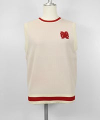 バイカラークルーネックニットベスト（ホワイト）