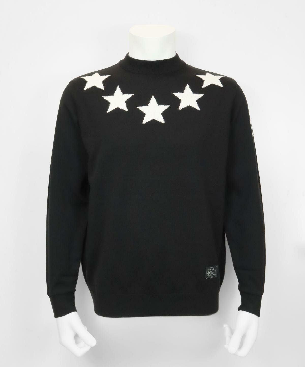 【メンズ】素材切替星柄ハイネックプルオーバー（ブラック）