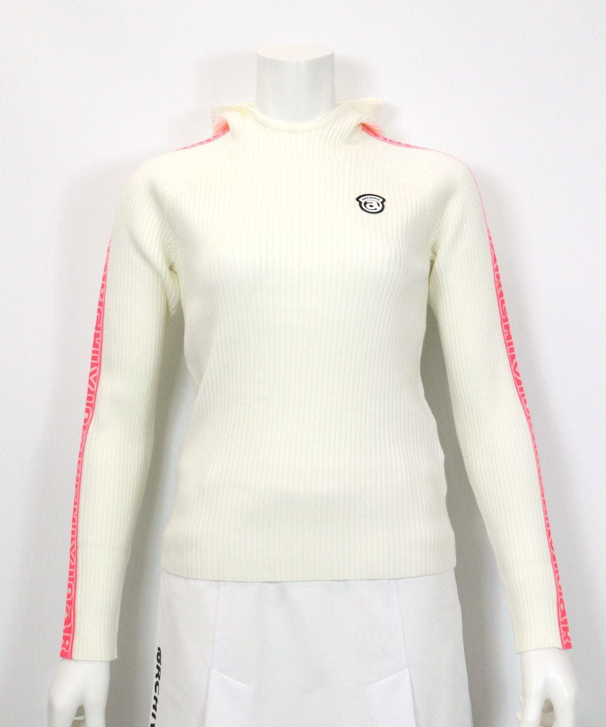 フード付きロゴラインニット（ホワイト✕ピンク）