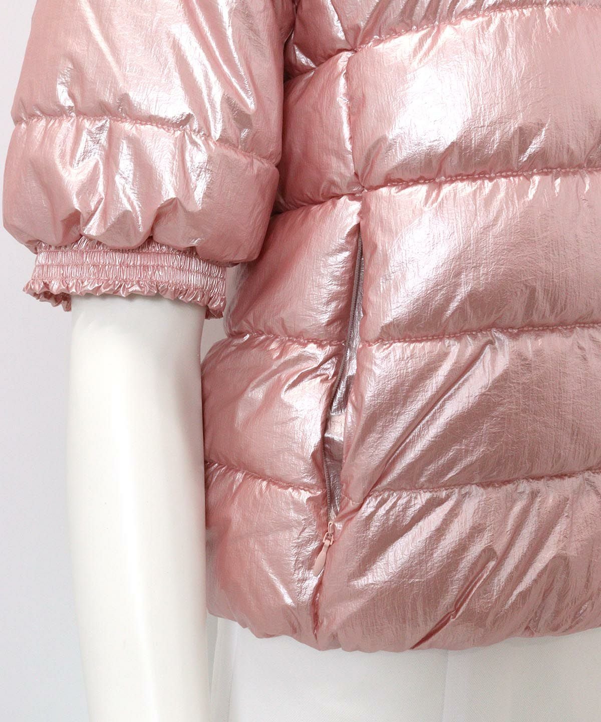 メタリックキルト保温ブルゾン(ピンク)ポケット