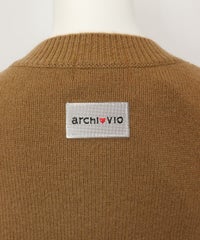 カシミヤ100％メタリックロゴニット（ブラウン）ロゴアップ