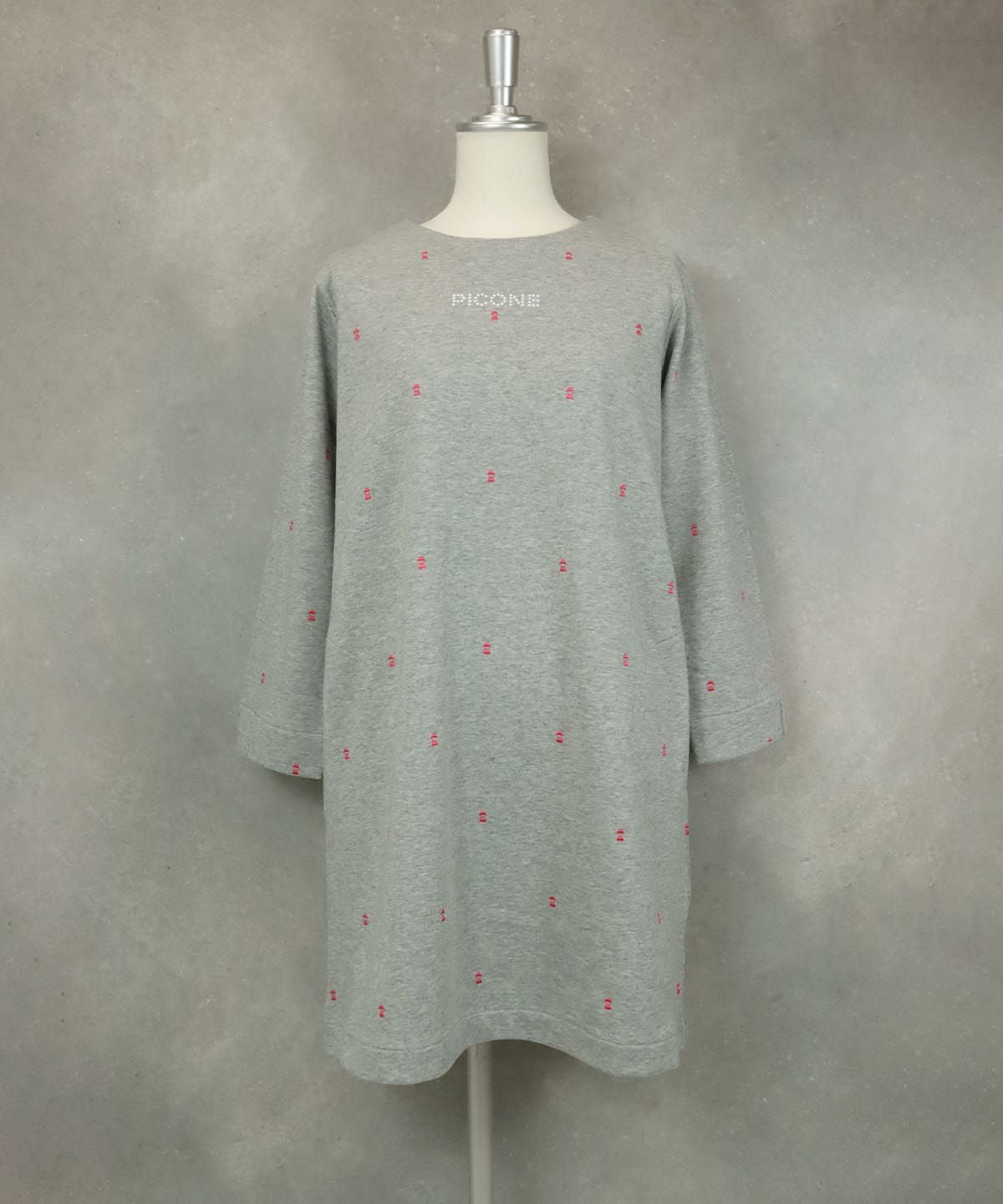 ピコドット七分袖裏毛プルオーバー前（ライトグレー）