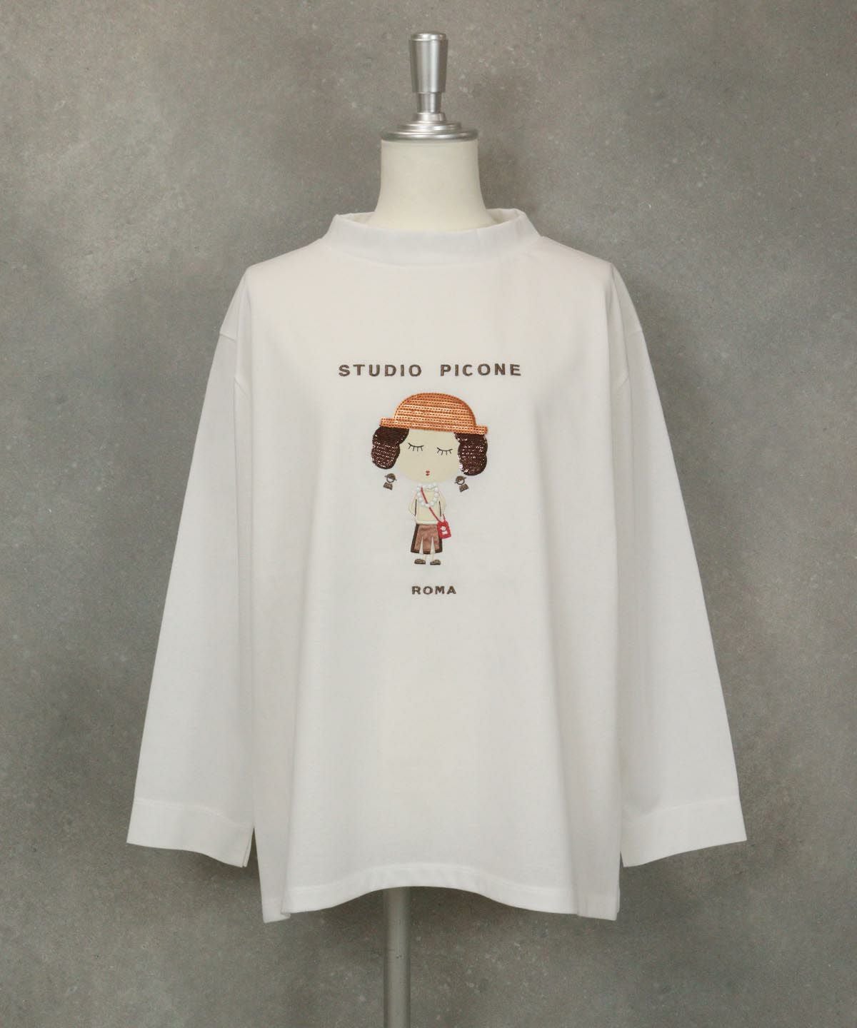 極美品♪ピッコーネ コットン混スパンコール刺繍Tシャツ カットソー 近年モデル スパンコール刺繍長袖Tシャツ|スタジオピッコーネ-アウトレット