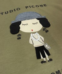スパンコール刺繍長袖Tシャツ（カーキ）デザイン部分アップ
