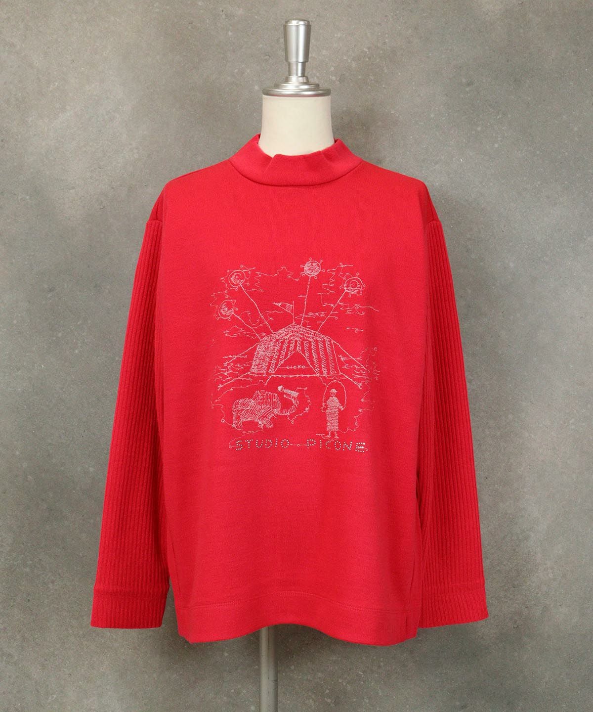 リブ袖刺繍プルオーバー（ピンク）