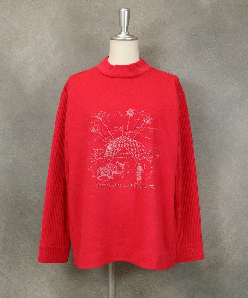 リブ袖刺繍プルオーバー（ピンク）