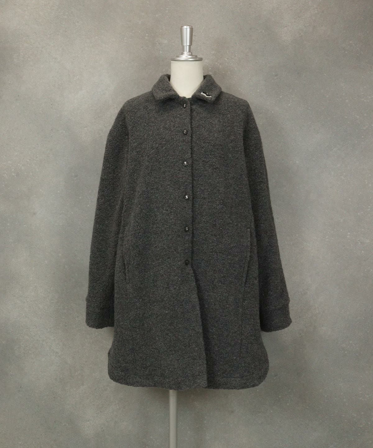 襟付きボアロングブルゾン(グレー)