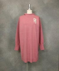 フード付きロングニットプルオーバー（ピンク）