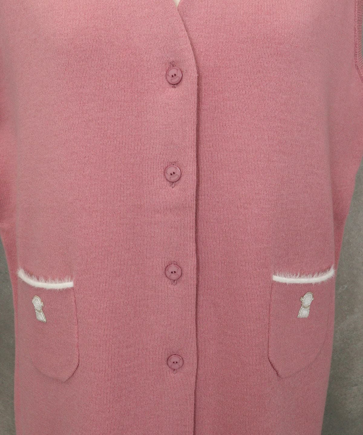 スキッパーニットベスト（ピンク）ボタンアップ