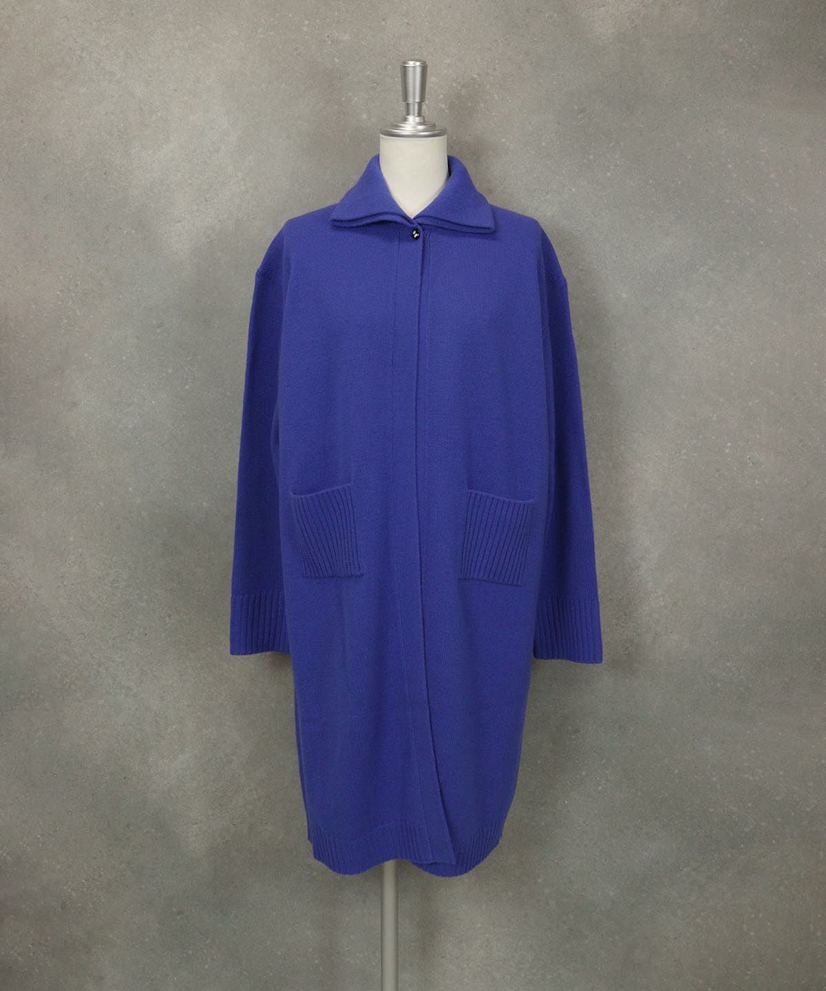 ウール100％ロングニットカーディガン（ブルー）