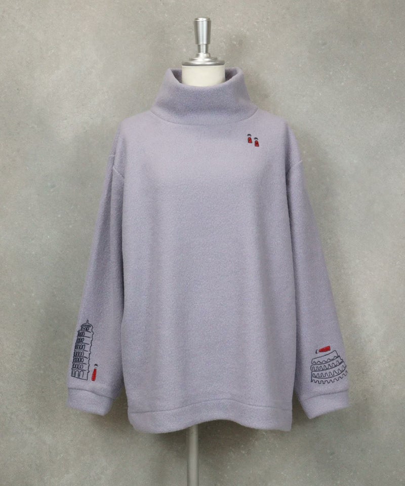 袖刺繍ボアプルオーバー（パープル）前