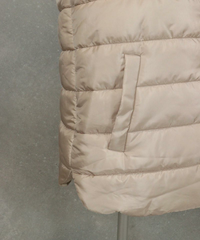 中綿フードベスト（ベージュ）ポケット