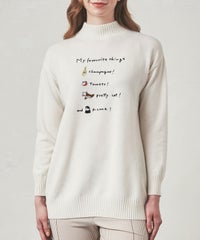 ウール100％ワード刺繍ニット（ホワイト）着用イメージ