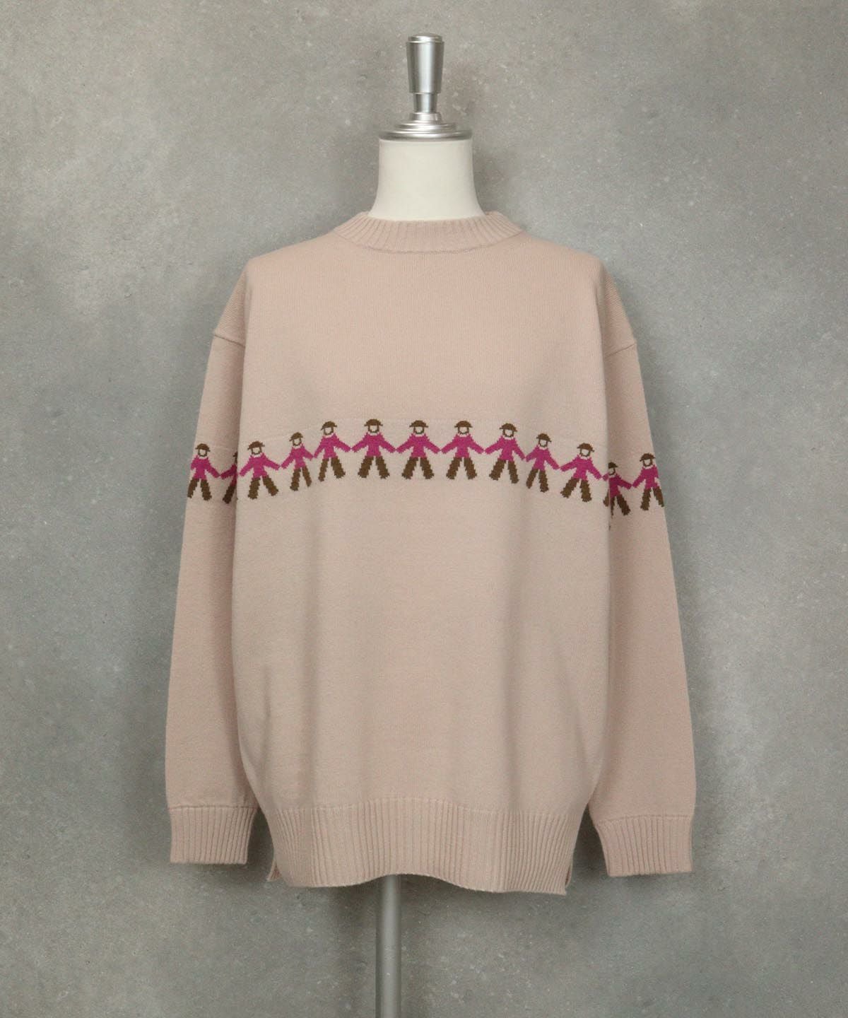 ウール混ピコラインニット（ピンク）前