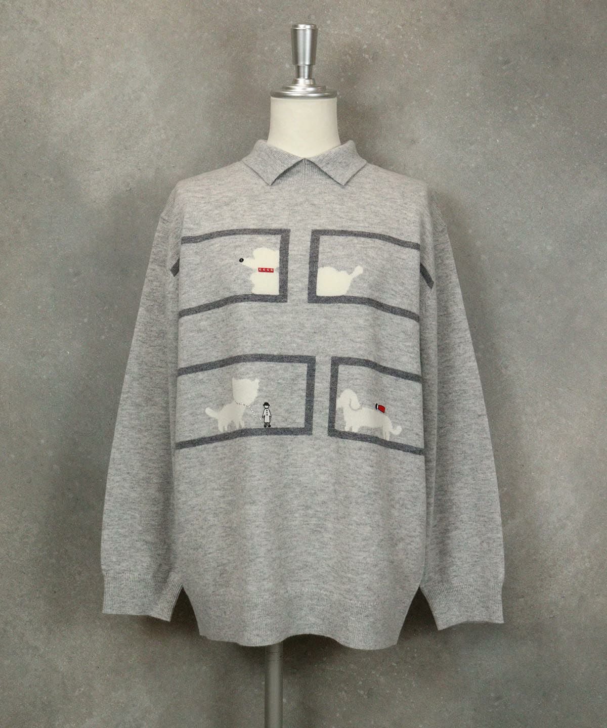 襟付きニットプルオーバー（ライトグレー）