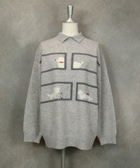 襟付きニットプルオーバー（ライトグレー）