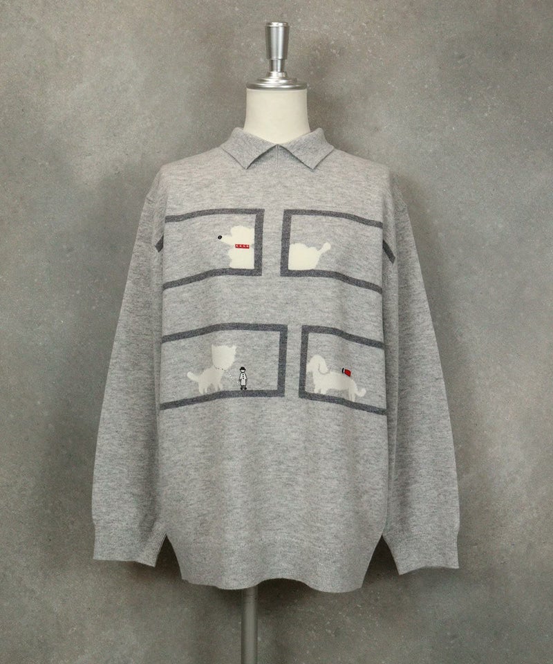 襟付きニットプルオーバー（ライトグレー）