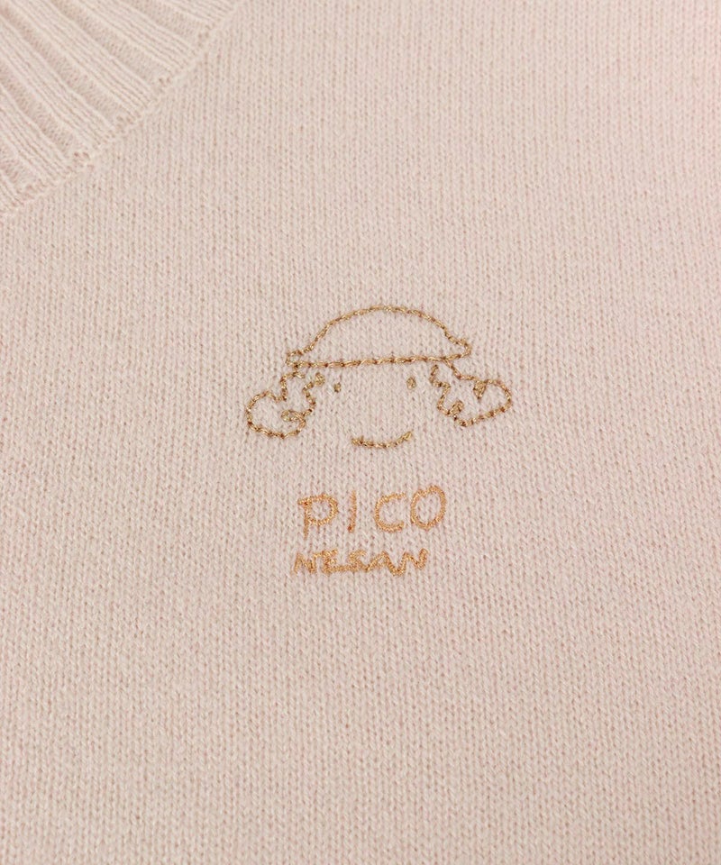 ウール100％ポイント刺繍ニット（ベージュ）デザインアップ