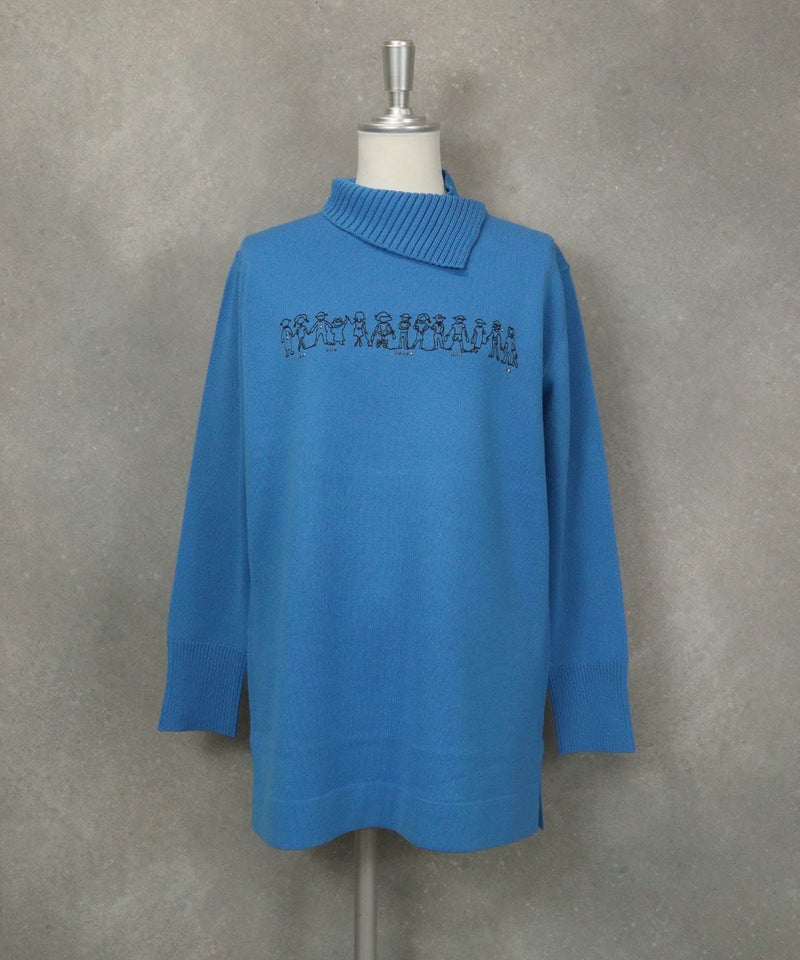 襟付き風ニット（ブルー）前