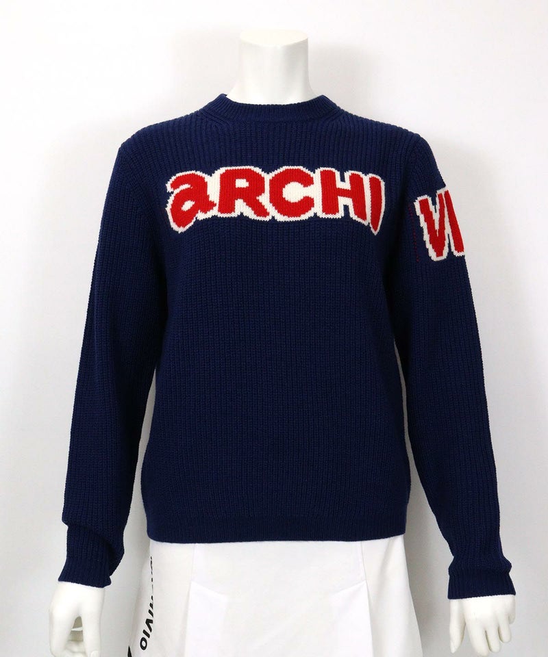 ウール混ロゴ片畦ニット（ネイビー）