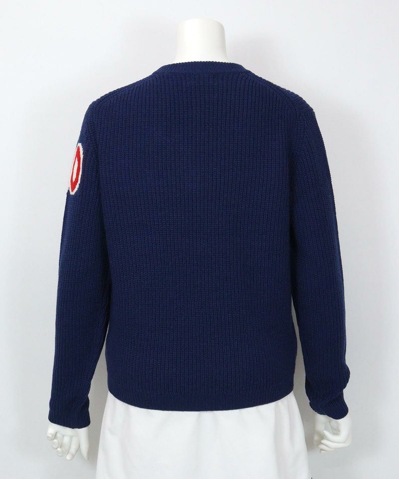 ウール混ロゴ片畦ニット後ろ（ネイビー）