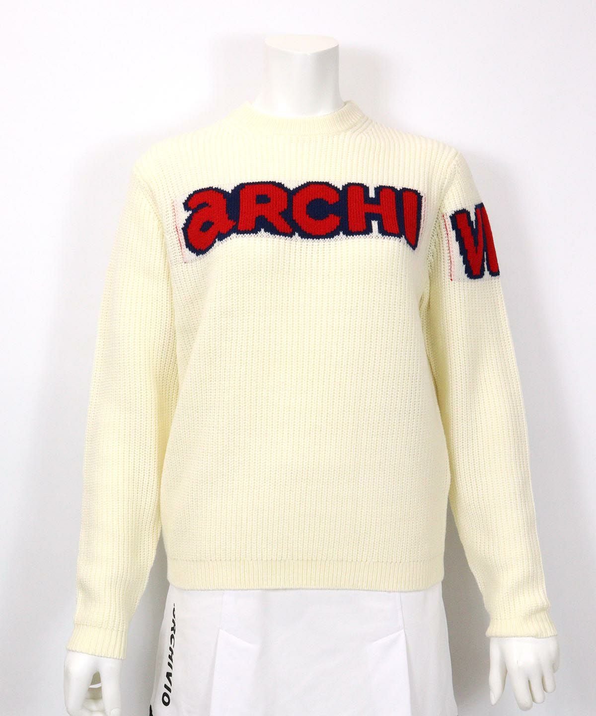 ウール混ロゴ片畦ニット（ホワイト）