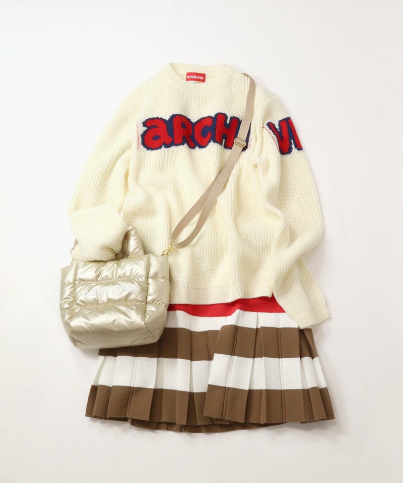 ウール混ロゴ片畦ニット(ホワイト)コーディネート例