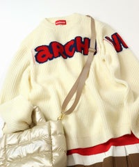 ウール混ロゴ片畦ニット(ホワイト)コーディネート例