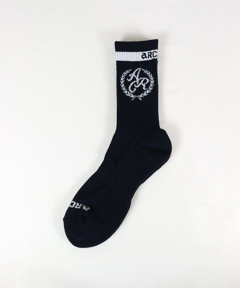 【メンズ】エンブレム風ロゴソックス(ネイビー）