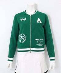 刺繍ニットジップブルゾン(グリーン)