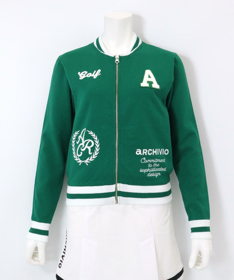 刺繍ニットジップブルゾン(グリーン)