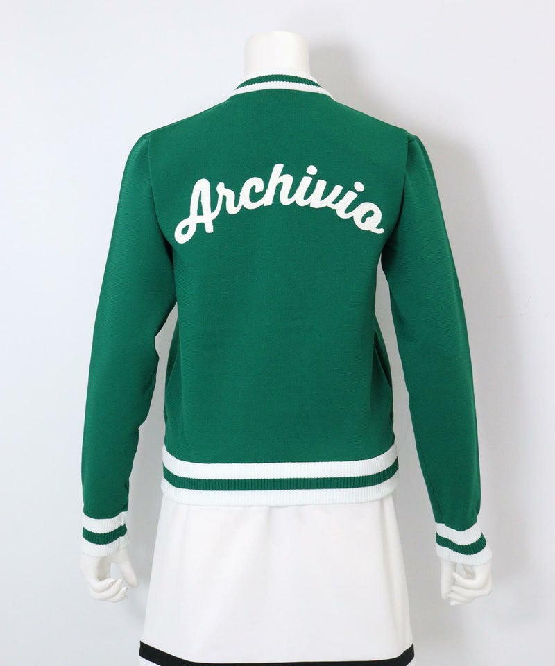 刺繍ニットジップブルゾン後(グリーン)