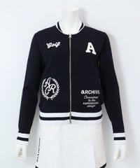 刺繍ニットジップブルゾン(ネイビー)