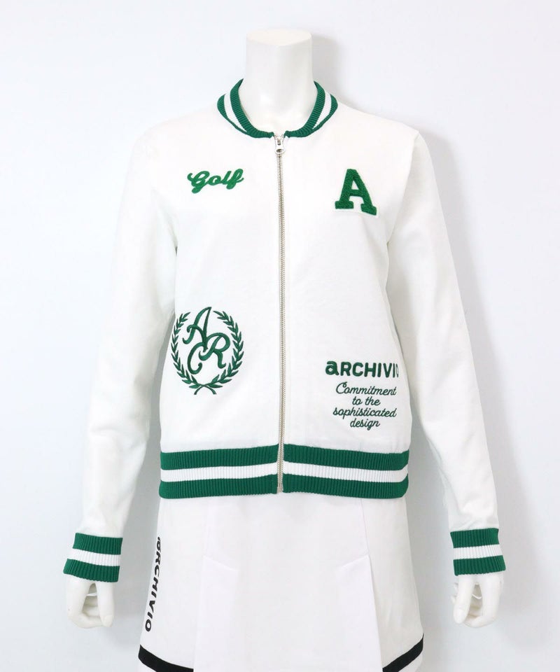 刺繍ニットジップブルゾン(ホワイト)