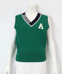 ケーブルVネックベスト（グリーン）