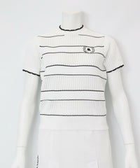 半袖メッシュニットプルオーバー（ホワイト×ブラック）