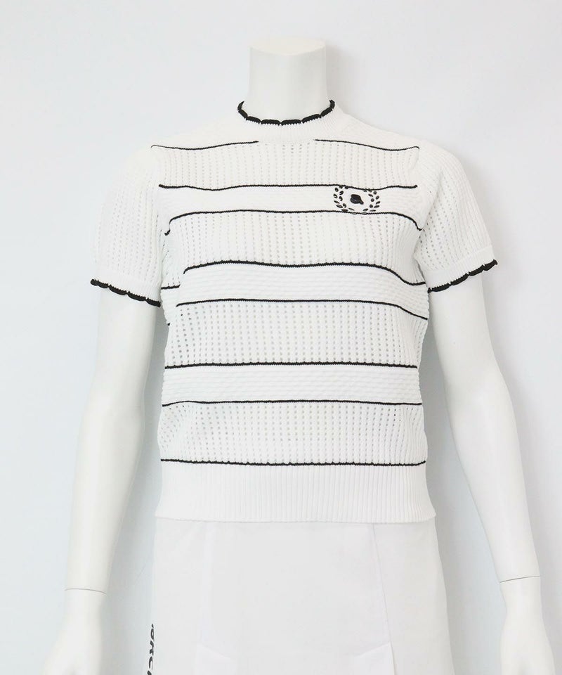 半袖メッシュニットプルオーバー（ホワイト×ブラック）