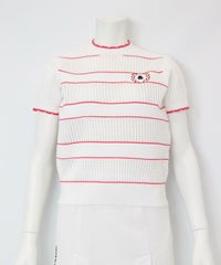 半袖メッシュニットプルオーバー（ホワイト×ピンク）