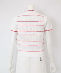 半袖メッシュニットプルオーバー後（ホワイト×ピンク）