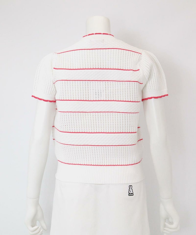 半袖メッシュニットプルオーバー後（ホワイト×ピンク）