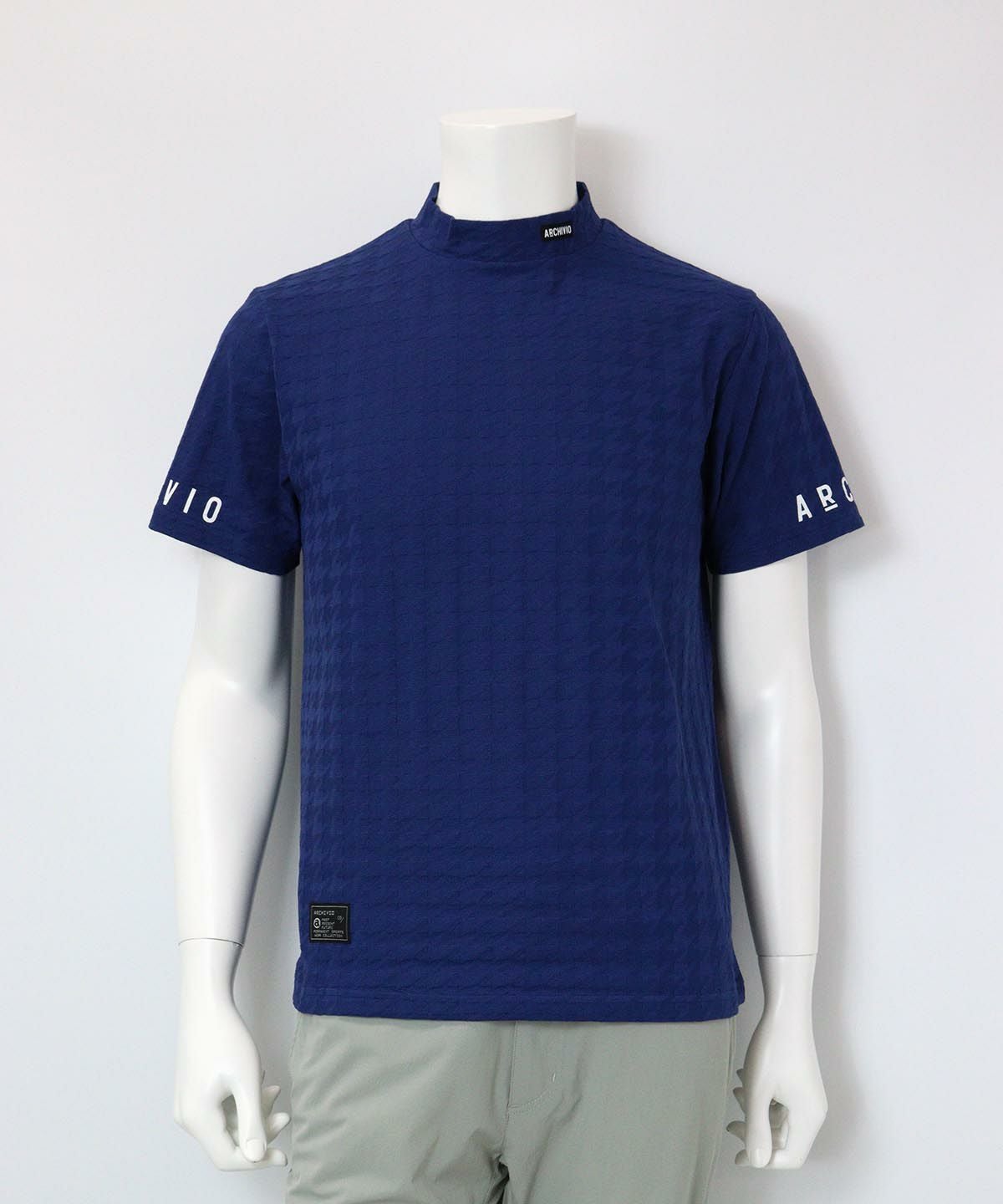 【メンズ】千鳥ジャガードハイネックプルオーバー(ブルー)