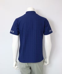 【メンズ】千鳥ジャガードハイネックプルオーバー後(ブルー)